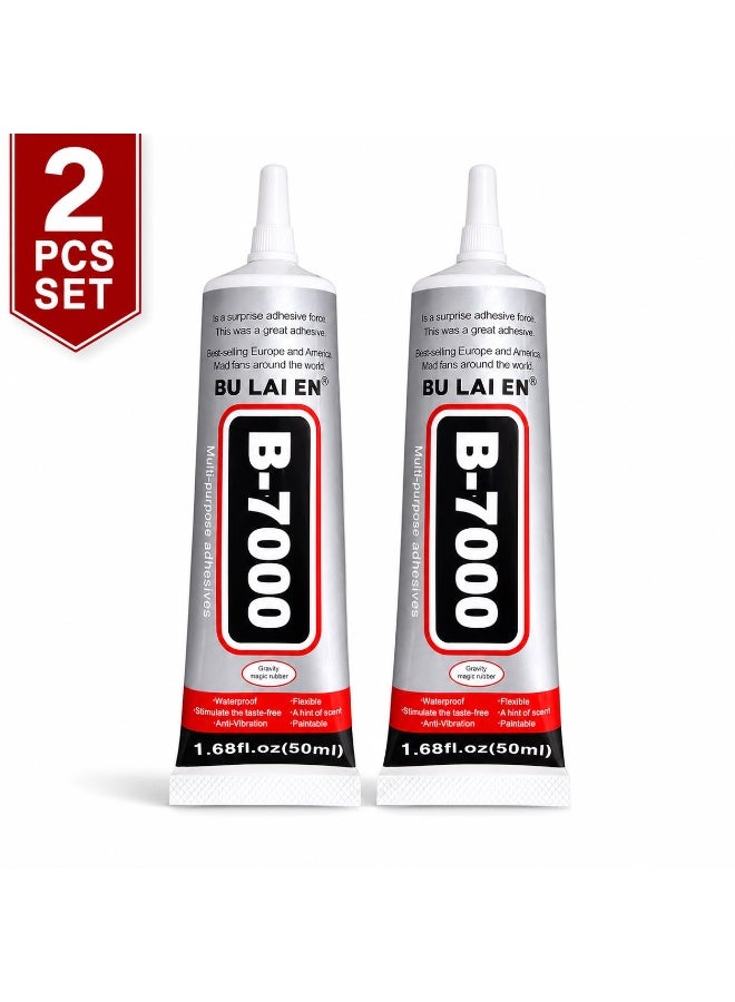 Bulaien B-7000 Super Glue 2 x 50ml, Clear Heavy Duty Multipurpose Adhesive for Rhinestones, Crafts, Fabric, Clothes, Shoes, Jewelry, Wood, Plastic, Metal, Glass and Leather - Image 1