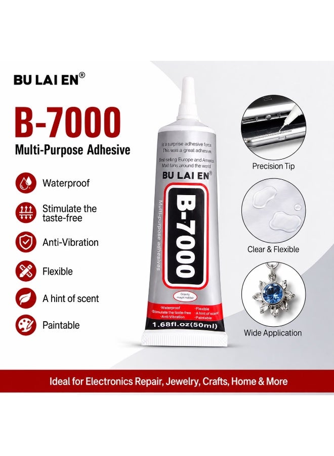 Bulaien B-7000 Super Glue 2 x 50ml, Clear Heavy Duty Multipurpose Adhesive for Rhinestones, Crafts, Fabric, Clothes, Shoes, Jewelry, Wood, Plastic, Metal, Glass and Leather - Image 5