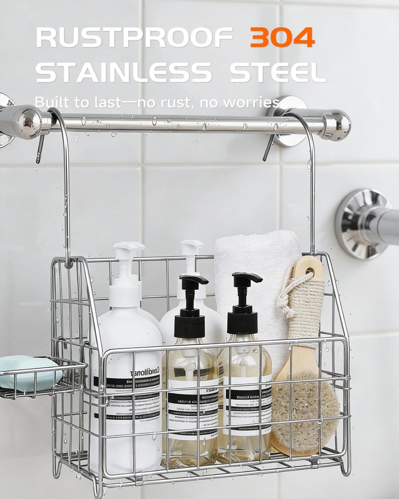 IntreLife Large Rustproof Shower Caddy Hanging, 304 Stainless Steel Hanging Shower Organizer Basket for Bathroom & Bathtub, Over the Rod Shower Rack for Shampoo, Conditioner, Soap & Bath Accessories(Silver) - Image 2