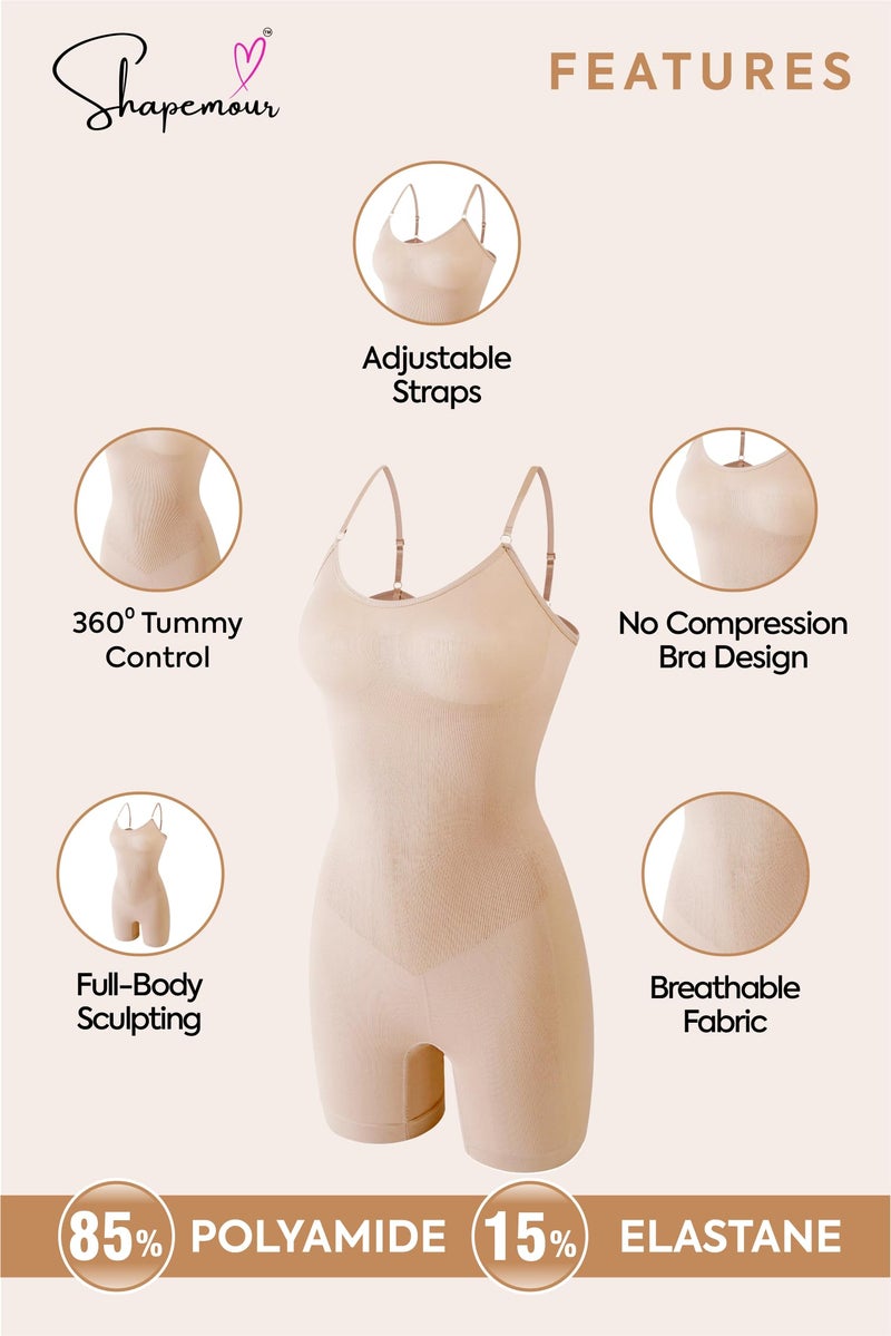 SHAPEMOUR Mid Thigh Bodysuit Bodyshaper, Sculpting Design Shapewear for Women, Body Shaper with Silicone Grip, No Steel Bones for All Day Comfort, Smooth and Seamless Fit (Skin, M) - Image 5