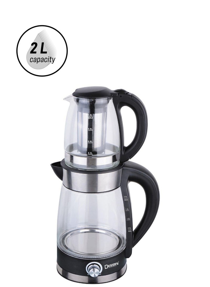 ديسيني ماكينة صنع شاي كهربائية مع غلاية 2 L 2200 W 7007 شفاف/ أسود - Image 1