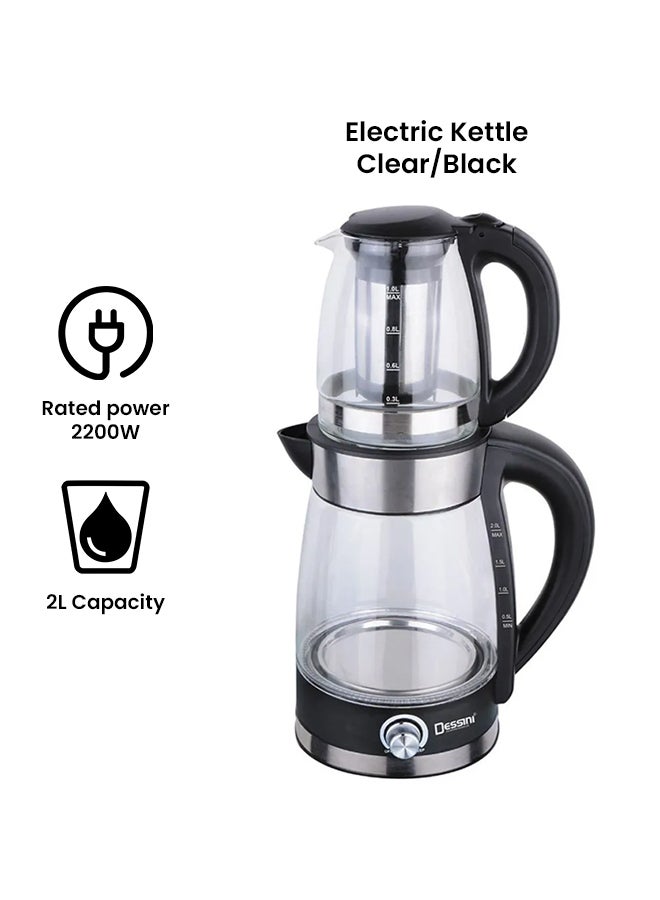 ديسيني ماكينة صنع شاي كهربائية مع غلاية 2 L 2200 W 7007 شفاف/ أسود - Image 2