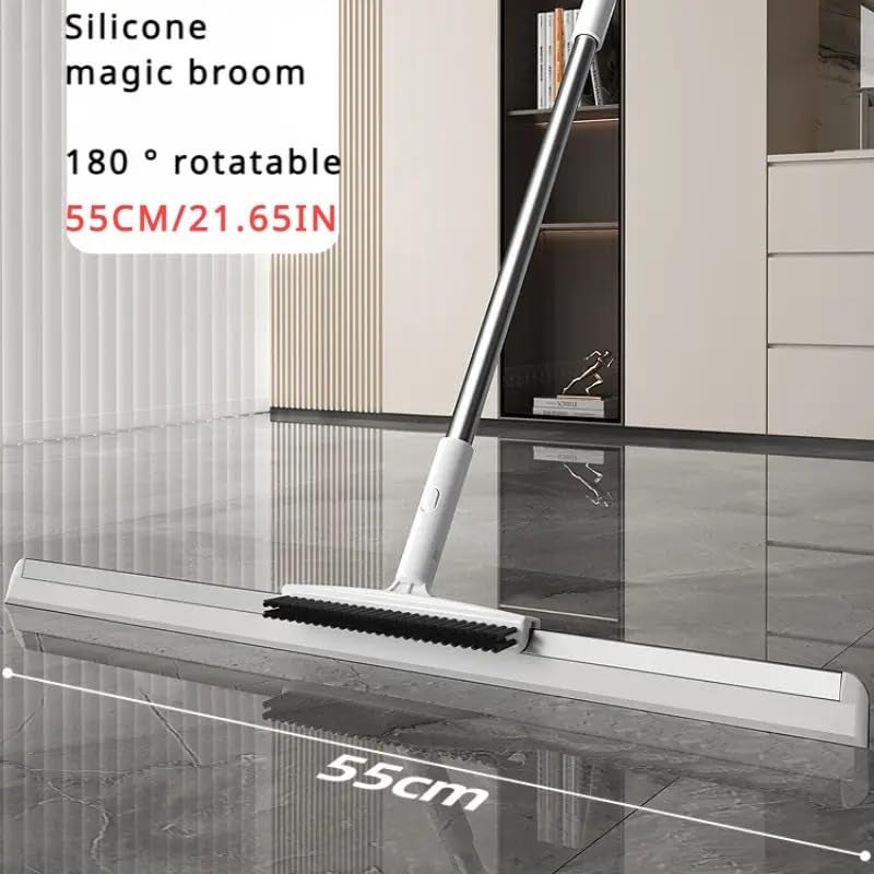 VIVUE 2 in 1 Floor Cleaner Mop Magic Broom for Scraping and Sweeping 180° Rotate Bathroom Floor Brush Scraper with Long Handle for Floors, Glass,Tile,Windows, Kitchen to Remove Water,Dust Cleaning Tool - Image 2