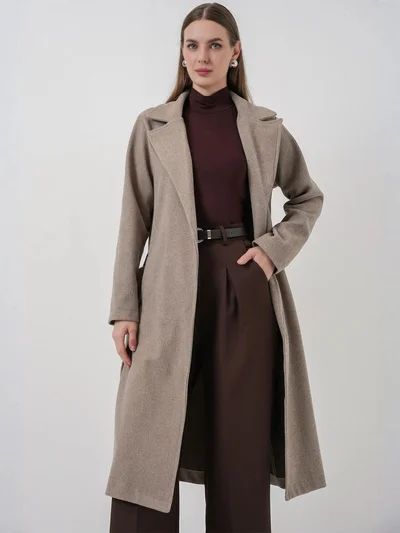 BIG DART BDART Double Breasted Tie Closure Textured Coat