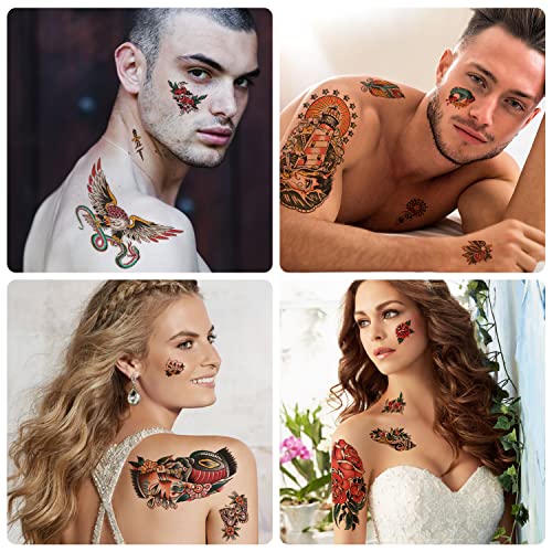 atydkug 77 Sheets Temporary Tattoo for Women and Men, 17 Sheets Half Arm Chest Shoulder Fake Tattoos, 60 sheets Tiny for Adults Vintage Multi Colored Mixed Style Waterproof Realistic Tattoos Long-Lasting - Image 5