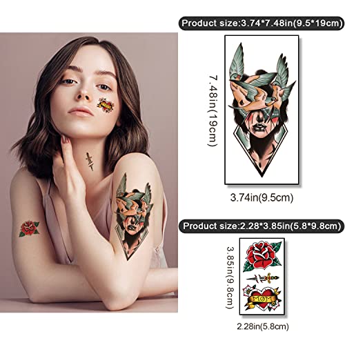 atydkug 77 Sheets Temporary Tattoo for Women and Men, 17 Sheets Half Arm Chest Shoulder Fake Tattoos, 60 sheets Tiny for Adults Vintage Multi Colored Mixed Style Waterproof Realistic Tattoos Long-Lasting - Image 3