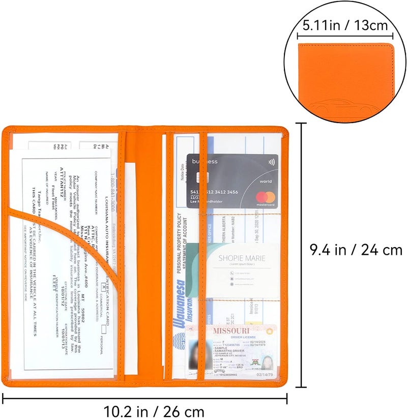 Miunice Car Registration and Insurance Holder, Premium Pu Leather Vehicle Glove Box Organizer - for Driver License, Cards & Essential Documents (L-Orange) - Image 2