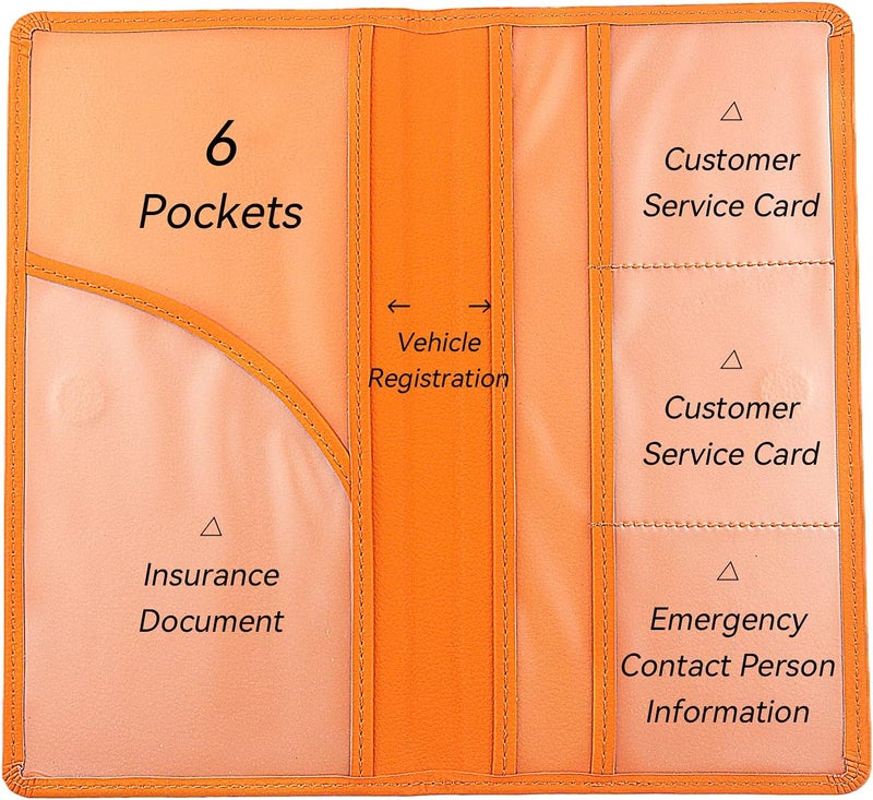 Miunice Car Registration and Insurance Holder, Premium Pu Leather Vehicle Glove Box Organizer - for Driver License, Cards & Essential Documents (L-Orange) - Image 4
