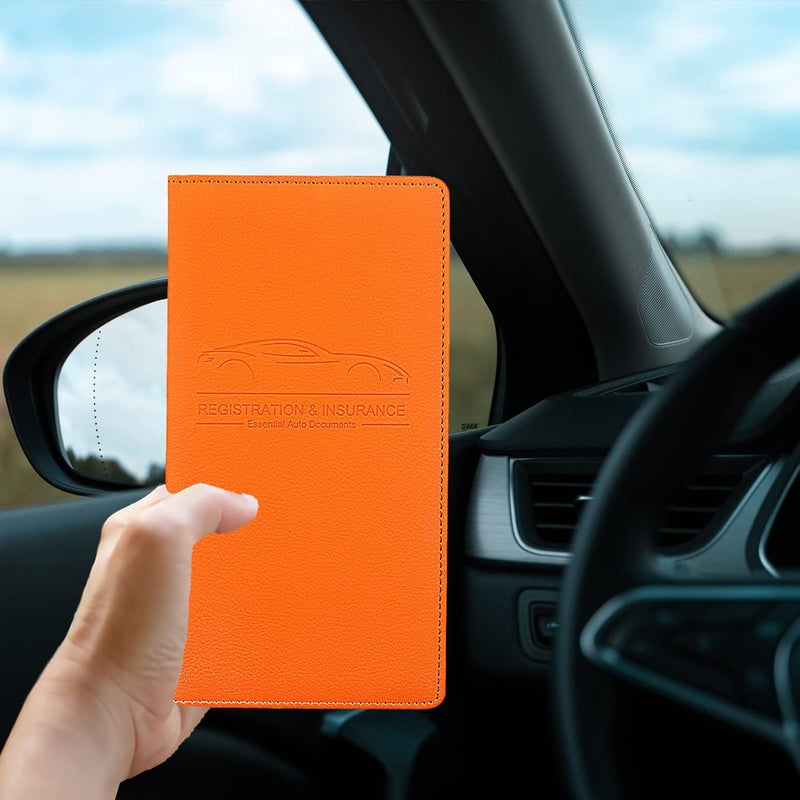 Miunice Car Registration and Insurance Holder, Premium Pu Leather Vehicle Glove Box Organizer - for Driver License, Cards & Essential Documents (L-Orange) - Image 5