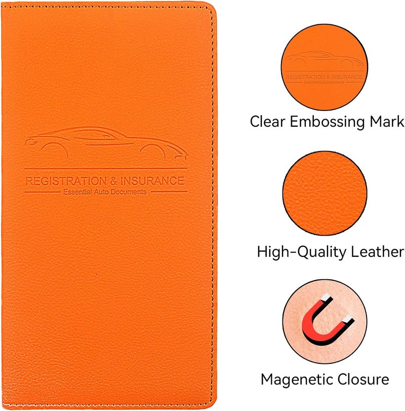 Miunice Car Registration and Insurance Holder, Premium Pu Leather Vehicle Glove Box Organizer - for Driver License, Cards & Essential Documents (L-Orange) - Image 3