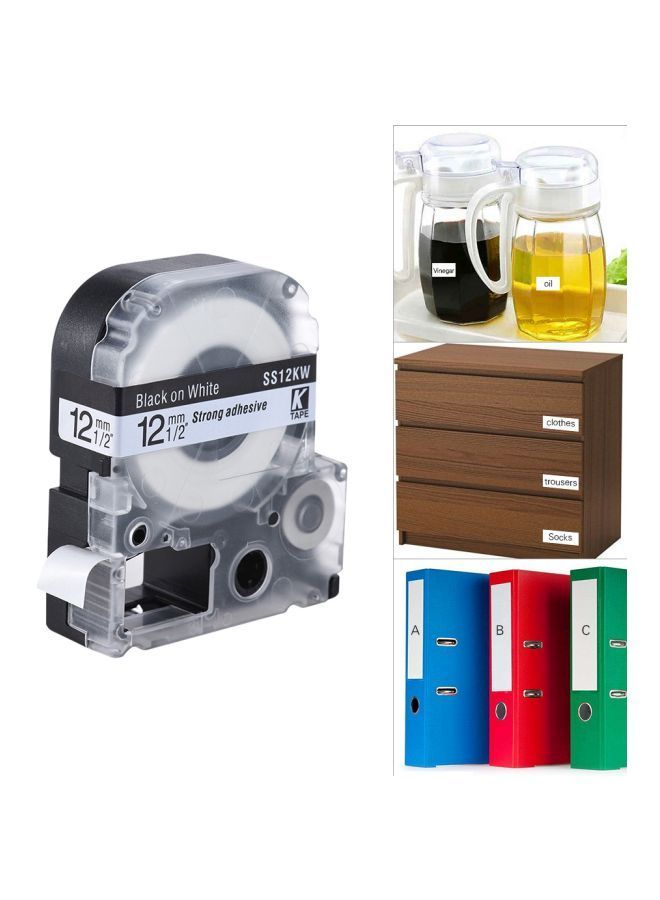 NIBEMINENT Tape Cartridge For Kingjim Epson Label Printer LW400/LW600/SR230C/SR230CH/SR530C/SR550C Black/White  - Image 4