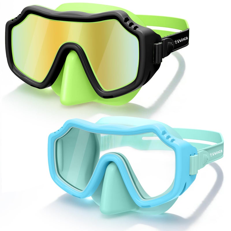 Vvinca 2 Pack Kids Swim Goggles with Nose Cover for Boys Girls 3-15, Anti Fog Diving Mask with Shatterproof Safety Lens for Toddler, Waterproof Swimming Goggles Value Set for Beach & Pool Beach - Image 1
