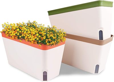 OurWarm Windowsill Herb Planter Box, Set of 3, Self Watering Plant Pots, 10.5 Inch Rectangular Planter Pots, Decorative - Image 1