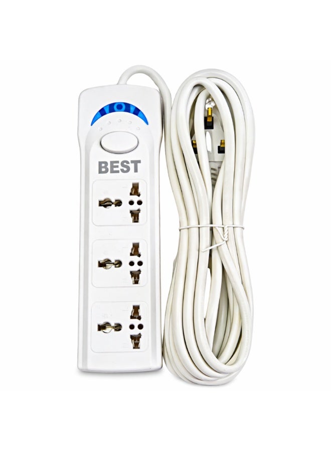 BEST 3-Way Extension Cord with 5 Meter Cable, White - Image 1