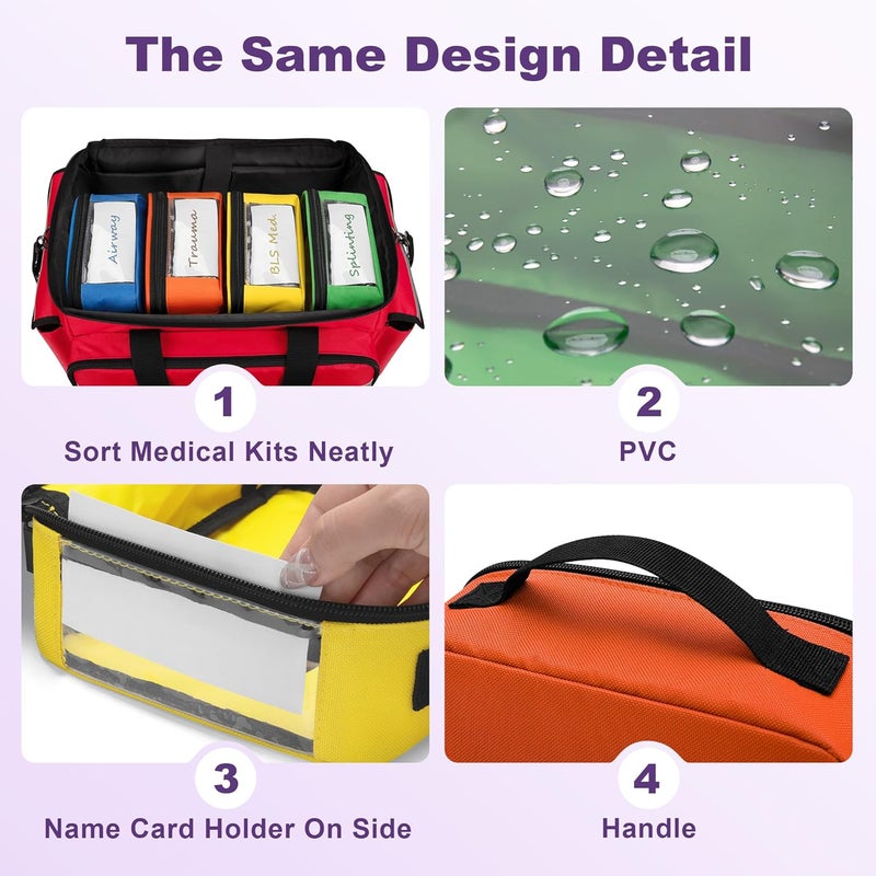 Trunab 4 Pcs First Aid Bag Empty Medical Pouch Color Coded Clear Zippered Pouches for Organizing Emergency Kits Medicine for Home Outdoor Car Supplies Bag Only - Image 5