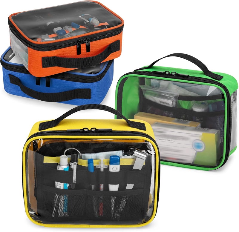 Trunab 4 Pcs First Aid Bag Empty Medical Pouch Color Coded Clear Zippered Pouches for Organizing Emergency Kits Medicine for Home Outdoor Car Supplies Bag Only - Image 1
