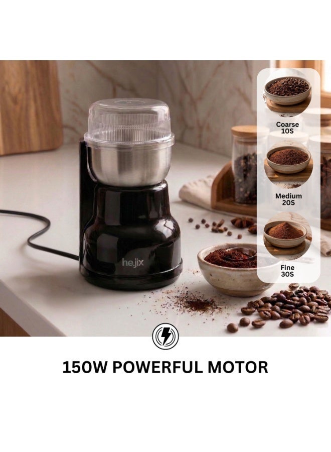  حىجيقس HEJIX  Electric Coffee Grinder 150W Powerful Motor, Stainless Steel Blade, 40g Capacity Coffee & Spice Grinder with Safety Switch and Overheat Protection, Compact Coffee Bean Grinder for Home Kitchen - Image 3