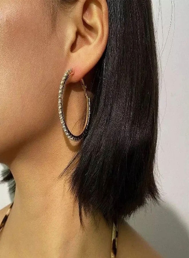 OOOPEL 925 Sterling Silver Earrings Large Rhinestone Hoop Earrings Big Cubic Zirconia Hoop Earrings Thin Rhinestones Round Hoop Earrings for Women 20/30/40/50/60/70mm Sparkly Hoops With Crystals for Girl, - Image 3