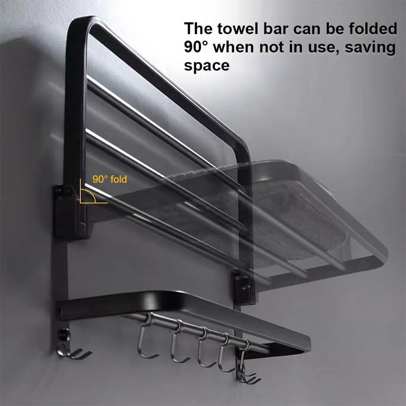LUXIUR Stainless Steel Folding Towel Rack for Bathroom/Towel Stand for Bathroom Accessories and Fittings Optimal Storage, with Sleek Black Finish - Durable 18 Inch - Image 4