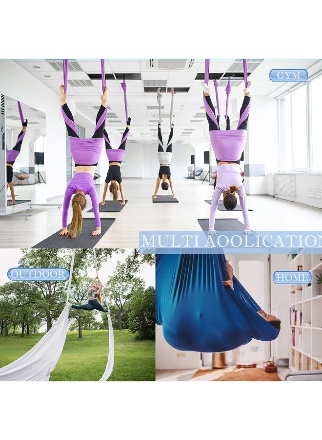 SKYPHAROS 5.5 Yards Aerial Yoga Hammock Flying Yoga Swing Set Nylon Tricot Silks Fabric Fitness Hammock Kit for Beginners Low Stretch Antigravity Yoga Black - Image 5
