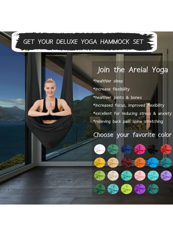 SKYPHAROS 5.5 Yards Aerial Yoga Hammock Flying Yoga Swing Set Nylon Tricot Silks Fabric Fitness Hammock Kit for Beginners Low Stretch Antigravity Yoga Black - Image 3