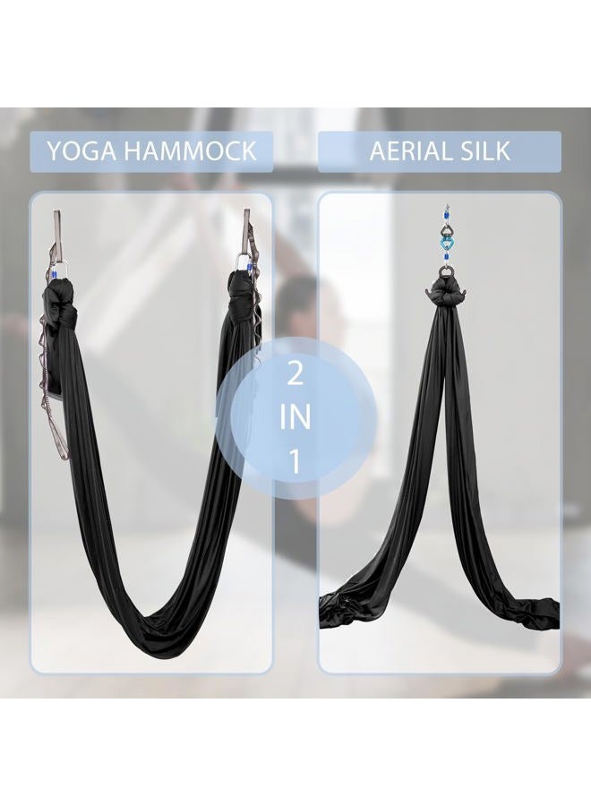 SKYPHAROS 5.5 Yards Aerial Yoga Hammock Flying Yoga Swing Set Nylon Tricot Silks Fabric Fitness Hammock Kit for Beginners Low Stretch Antigravity Yoga Black - Image 4