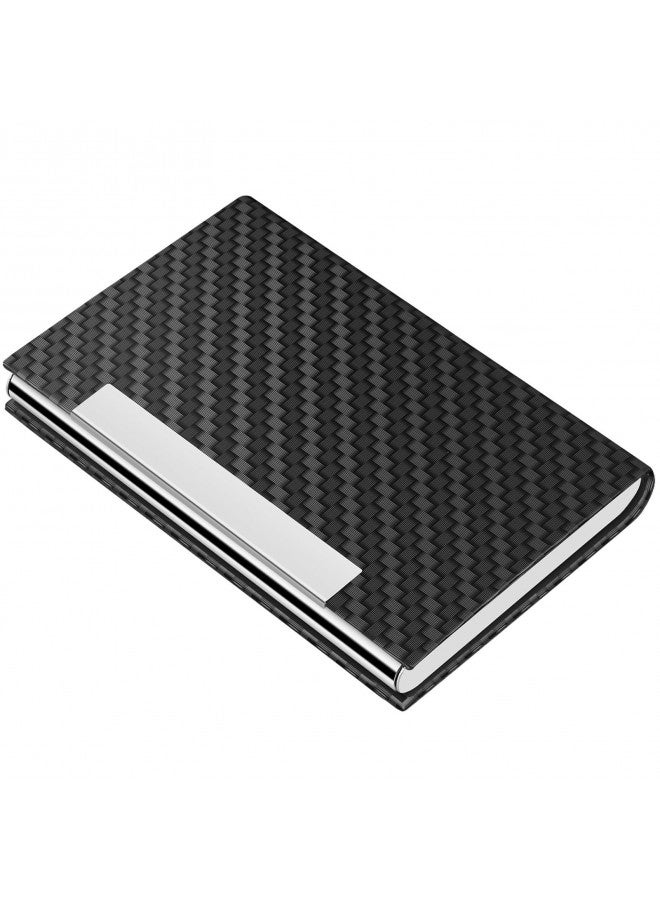 MaxGear MaxGear Business Card Holder for Men & Women, PU Leather & Stainless Steel Business Card Case, Professional Pocket Card Holder Wallet with RFID Blocking, Black Carbon - Image 1