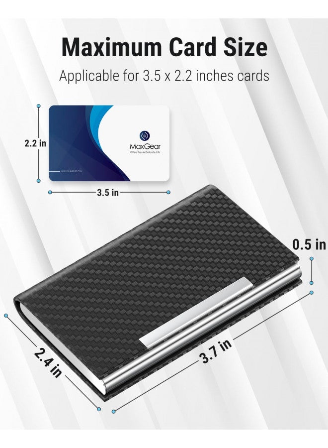 MaxGear MaxGear Business Card Holder for Men & Women, PU Leather & Stainless Steel Business Card Case, Professional Pocket Card Holder Wallet with RFID Blocking, Black Carbon - Image 3