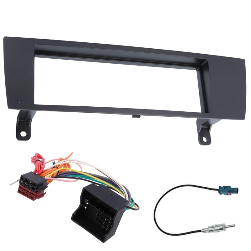 Generic Sound-way Single DIN Car Radio Frame Installation Kit, 1 DIN Front Panel Frame, ISO Connector Cable, Antenna Adapter, compatible with BMW 1 and 3 series, X1, Z4  - Image 1