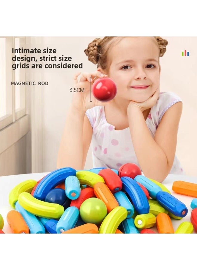 Early Childhood Education Magnetic Building Blocks Set Children's Educational Toys Versatile Shapes DIY Assembly Large Particle Magnets-Specifications:Variable Magnetic Bar (128-piece Set) Storage Box - Image 2