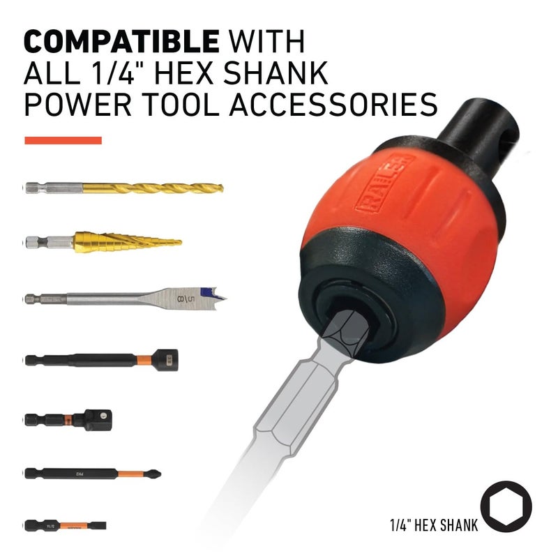 Railer Bit Holder Key Chain Screwdrivers - Railer Heavy Duty 1/4" Hex Soft Ball Grip Bit Holders & Secure Keychain Carabiner. HVAC Tools w/Quick Release For Nut Drivers, Impact Driver & Drill Bits - Image 3