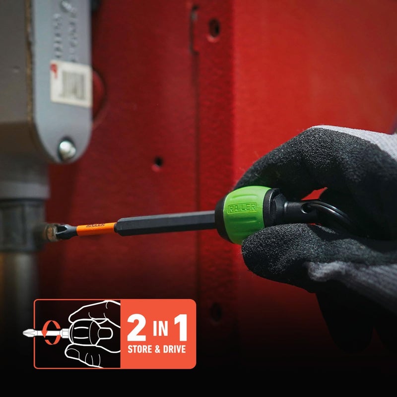Railer Bit Holder Key Chain Screwdrivers - Railer Heavy Duty 1/4" Hex Soft Ball Grip Bit Holders & Secure Keychain Carabiner. HVAC Tools w/Quick Release For Nut Drivers, Impact Driver & Drill Bits - Image 2