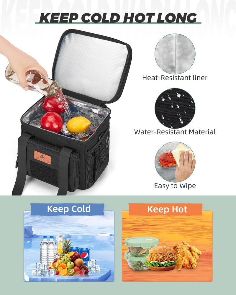 HSHRISH Expandable Large Tactical Lunch Box for Adults, Durable Insulated Lunch Bag with Shoulder Strap, Soft Cooler Bag for Men Work Outdoor Picnic Trips, 20 Can/16 L, Black - Image 5