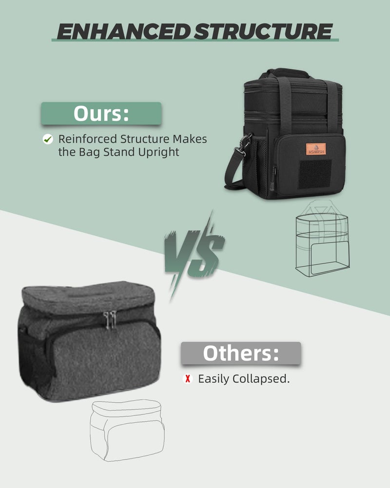 HSHRISH Expandable Large Tactical Lunch Box for Adults, Durable Insulated Lunch Bag with Shoulder Strap, Soft Cooler Bag for Men Work Outdoor Picnic Trips, 20 Can/16 L, Black - Image 4