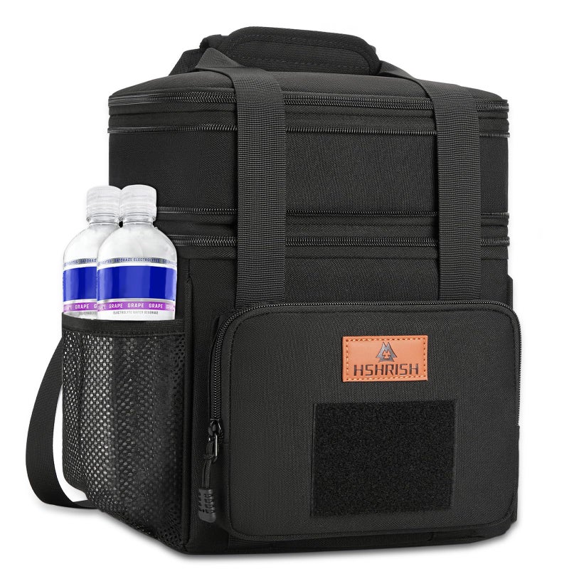 HSHRISH Expandable Large Tactical Lunch Box for Adults, Durable Insulated Lunch Bag with Shoulder Strap, Soft Cooler Bag for Men Work Outdoor Picnic Trips, 20 Can/16 L, Black - Image 1
