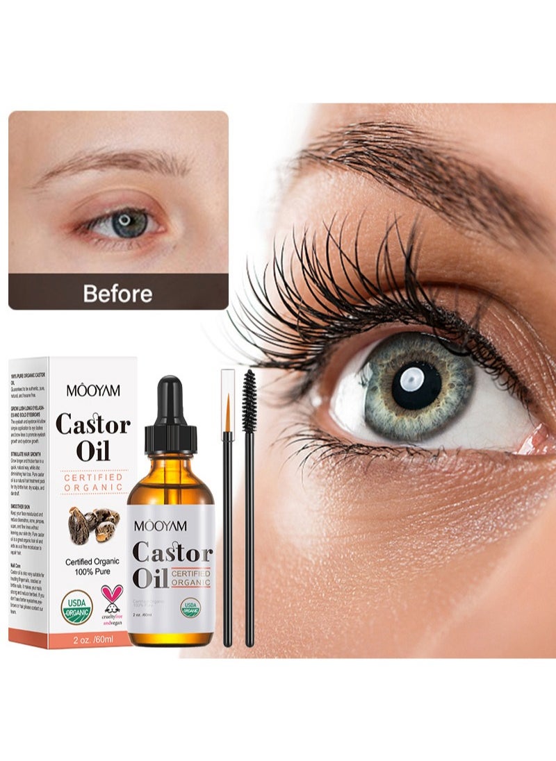 MOOYAM - Organic Castor Oil, USDA Certified Organic, 100% Pure, Cold Pressed, Hexane Free, Stimulates Eyelash, Eyebrow and Hair Growth, Skin Moisturizer and Degreaser - 60ml - Image 1