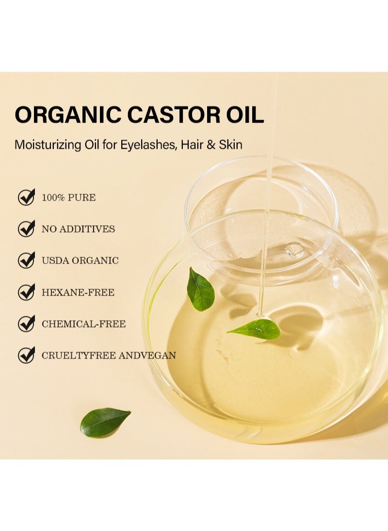 MOOYAM - Organic Castor Oil, USDA Certified Organic, 100% Pure, Cold Pressed, Hexane Free, Stimulates Eyelash, Eyebrow and Hair Growth, Skin Moisturizer and Degreaser - 60ml - Image 1