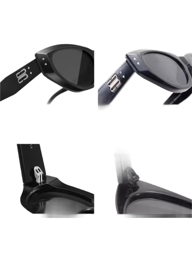 Lesca Lunetier Retro Cat Eye Uv Protection Sunglasses, Intelligent Black [Atmospheric Concave Design] - Image 1