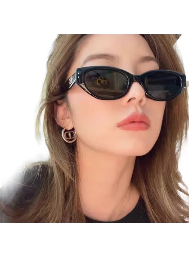 Lesca Lunetier Retro Cat Eye Uv Protection Sunglasses, Intelligent Black [Atmospheric Concave Design] - Image 3