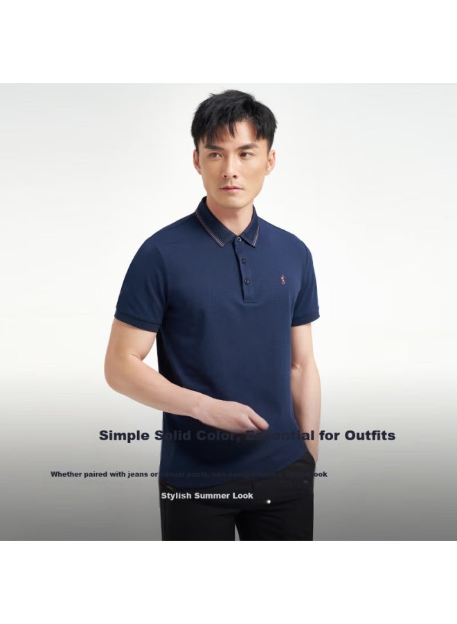 Tries Men'S Polo Shirt Summer Short Sleeve Pearl Mesh Fabric Breathable Cool Feeling Contrast Striped Collar Embroidered Logo Top - Image 1