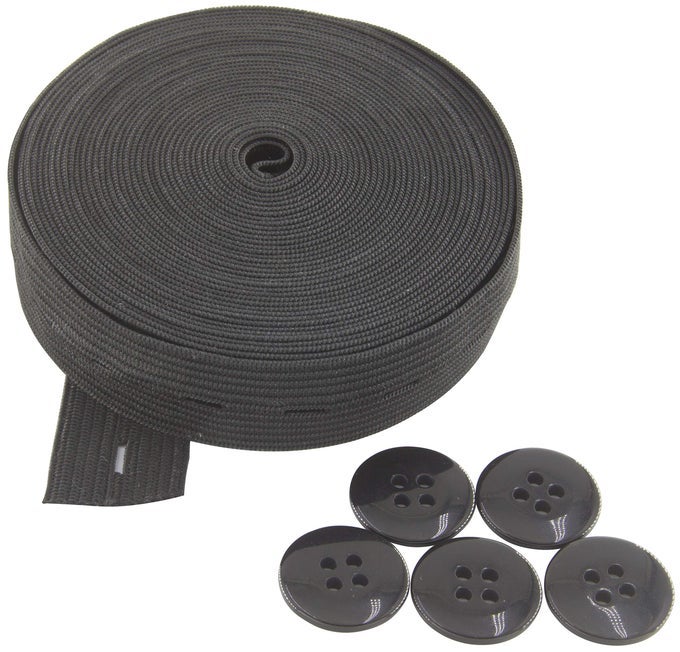 FLAT SEWING BAND SPOOL WITH BUTTONHOLES ELASTIC STRETCHABLE IDEAL FOR DIY WAISTBANDS AND NECKLINES BLACK 34 INCH 5 YARDS