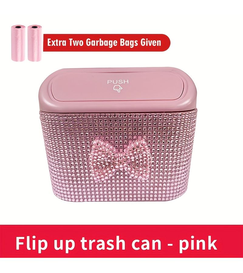 Silvery Large Capacity Car Trash Bin With Rhinestones Bow For Door Umbrella Storage - Image 1