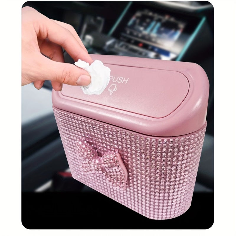 Silvery Large Capacity Car Trash Bin With Rhinestones Bow For Door Umbrella Storage - Image 5