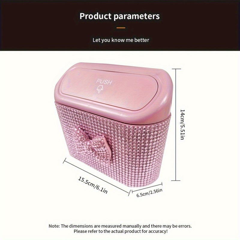 Silvery Large Capacity Car Trash Bin With Rhinestones Bow For Door Umbrella Storage - Image 2