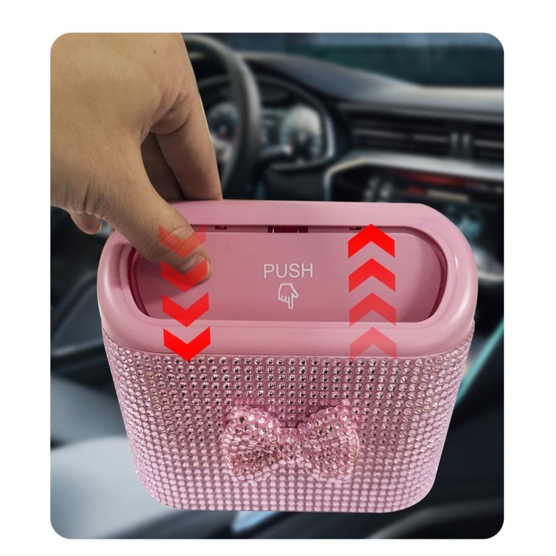 Silvery Large Capacity Car Trash Bin With Rhinestones Bow For Door Umbrella Storage - Image 4