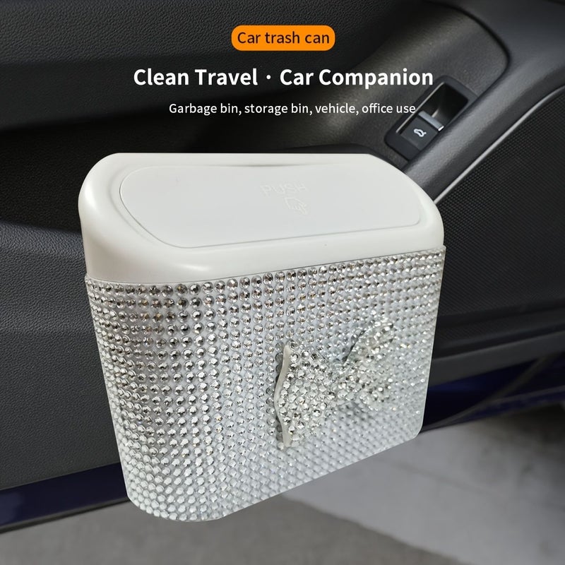 Silvery Large Capacity Car Trash Bin With Rhinestones Bow For Door Umbrella Storage - Image 3