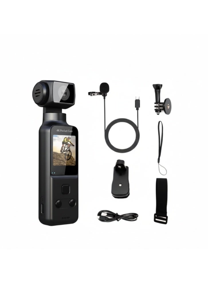 4K Body Camera with External Microphone Mini Pocket Cam 1.33” HD 270° Rotating Lens Image Stabilization Wireless Transfer Long Battery for Outdoor Sports Travel Vlogging - Image 2