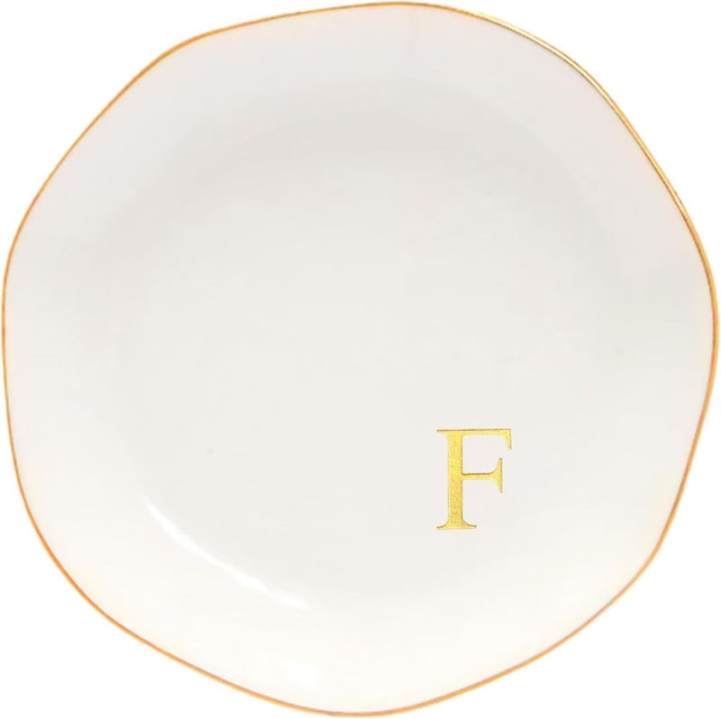 Yoqanr Ceramic Jewelry Tray Initial Ring Dish Personalized A-Monogrammed Engagement Wedding Gifts, for Birthday Mother's Day Christmas for Women, Ceramic White 4.75" (F) - Image 1