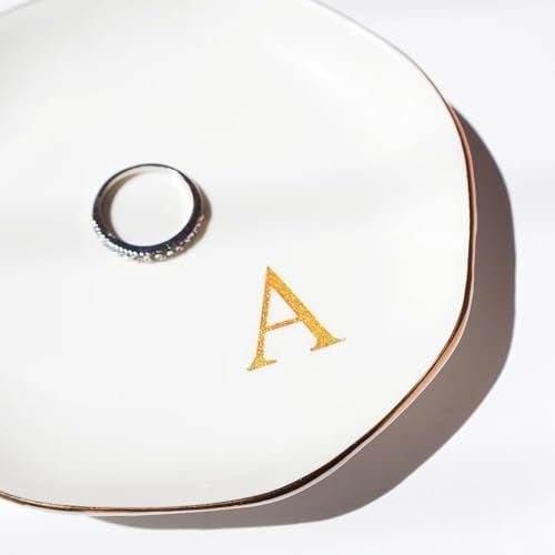 Yoqanr Ceramic Jewelry Tray Initial Ring Dish Personalized A-Monogrammed Engagement Wedding Gifts, for Birthday Mother's Day Christmas for Women, Ceramic White 4.75" (F) - Image 3