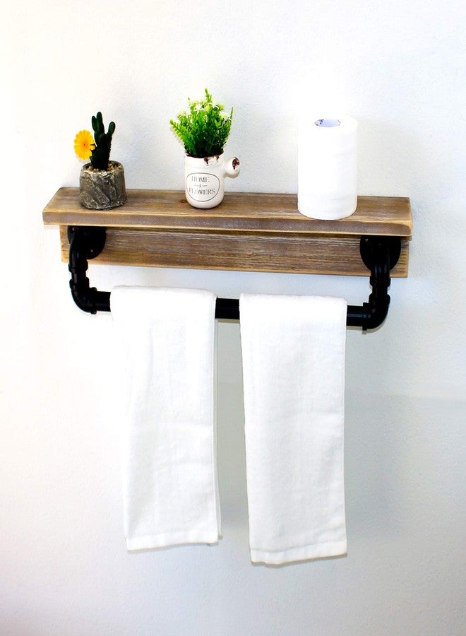 MBQQ Industrial Pipe Shelf,Rustic Wall Shelf with Towel Bar,24" Farmhouse Towel Racks for Bathroom,Floating Shelves Wall Mounted Home Decor Wooden Shelving,Retro Grey - Image 5